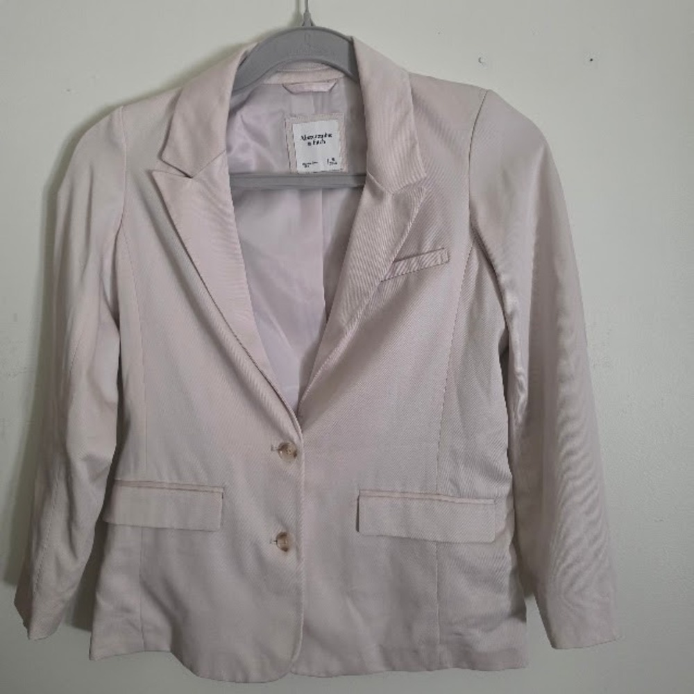 Abercrombie & Fitch Womens Classic Suiting Blazer Beige Cream 2 Button Jacket L